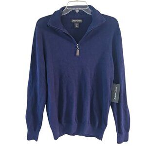 Christian Lacroix Mens Small Navy Blue Cotton Cashmere Blend 1/4-Zip Sweater NEW
